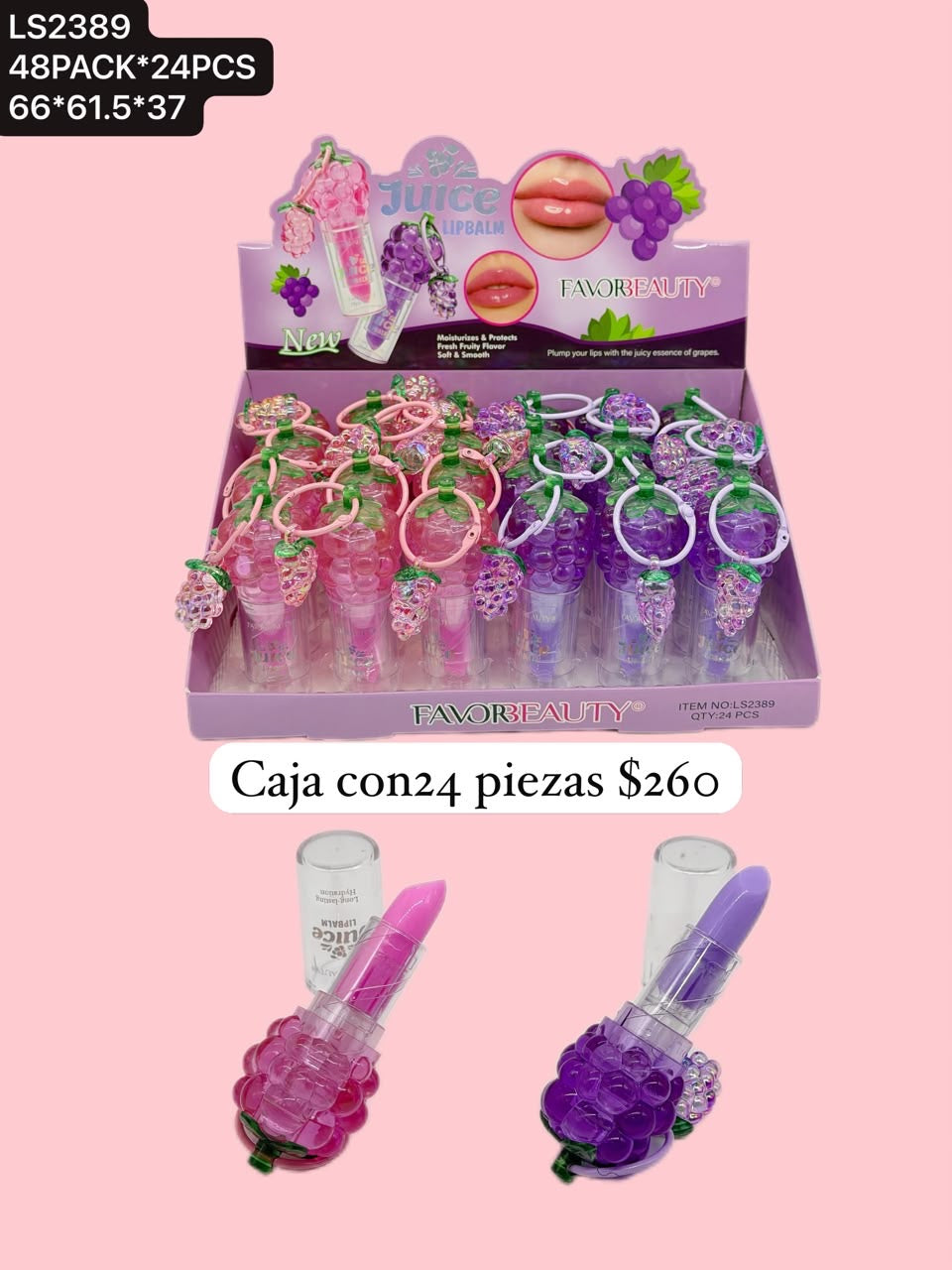 Labial de uvas, caja con 24 piezas, código Ls2389