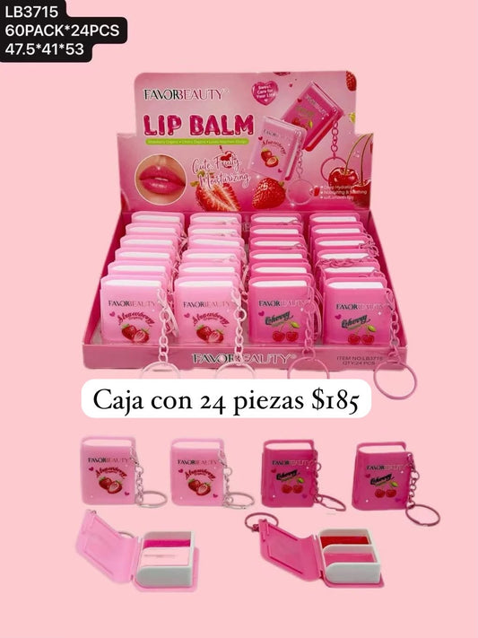 Balsamo en forma de libro llavero, caja con 24 piezas, codigo LB3715