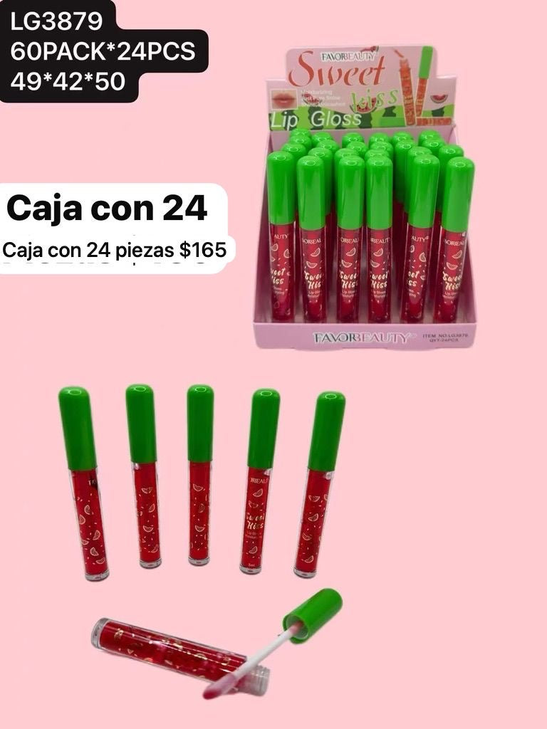 caja con 24 gloss rojos, codigo lg3879