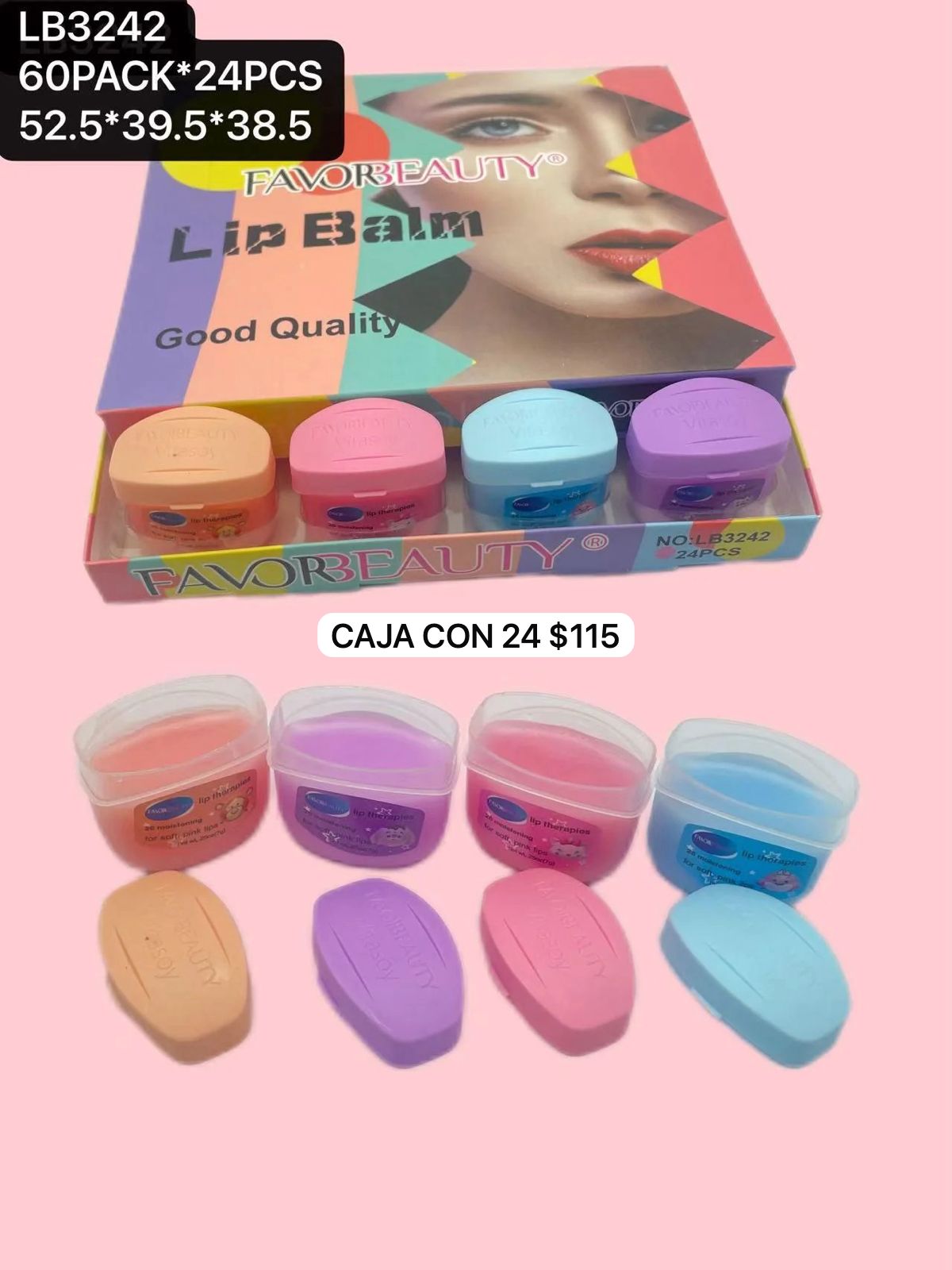 caja con 24 balsamos, codigo lb3242