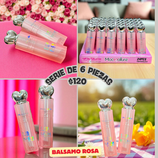 Balsamo rosa con tapa de corazon, serie de 6 piezas, codigo a142