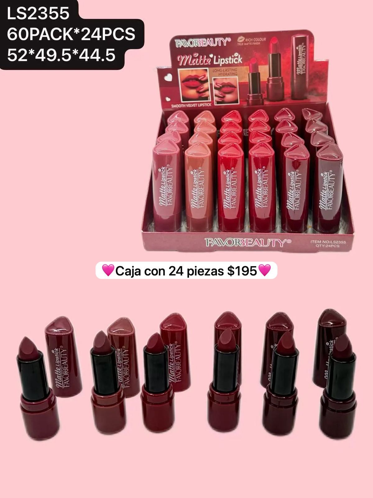 caja con 24 labiales matte, codigo ls2355