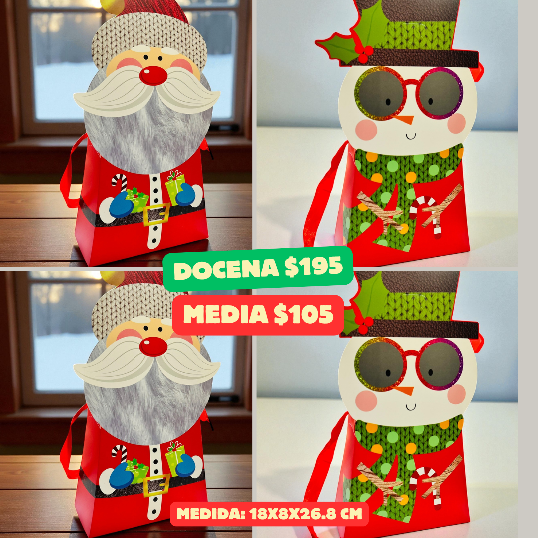 caja navideña en forma de bolsa, 2 personajes, codigo a908