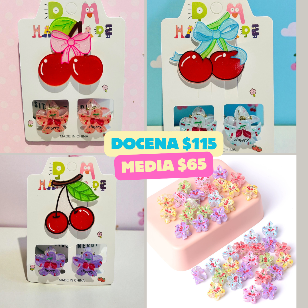 mini pinzas y broche de cereza, codigo a805