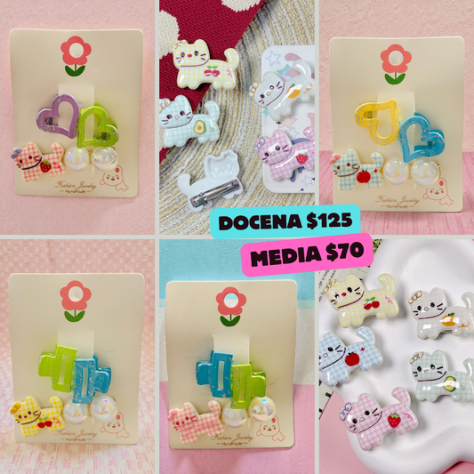 pasador gatito con mini pinzas, codigo a142