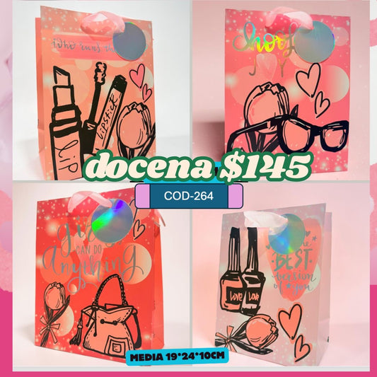 bolsas rosadas, femeninas, medidas 19*24*10 cm, codigo a264