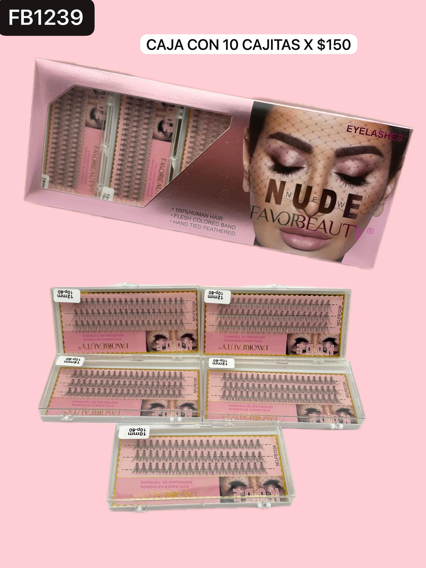Pestañas uno en uno, set con 10, codigo FB1239