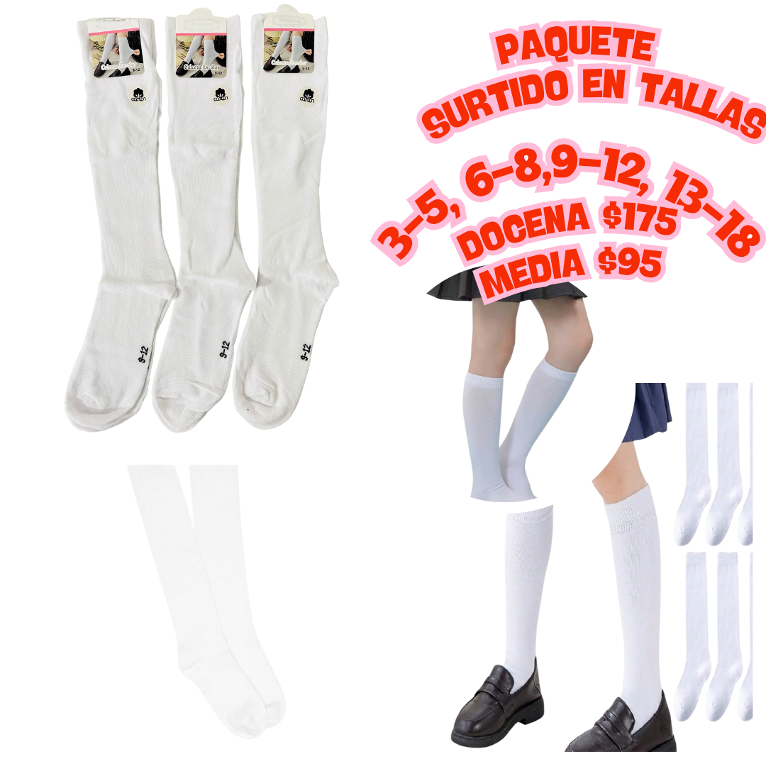 calceta escolar, 4 tallas, codigo a51