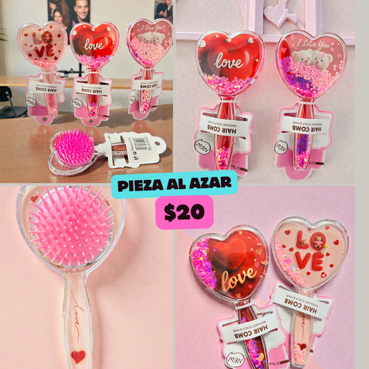 cepillo corazon, diseños al azar, codigo a104