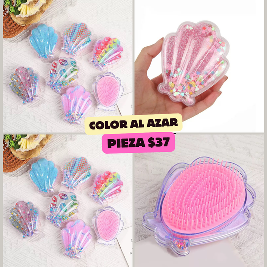 Cepillo en forma de concha con brillos, codigo a260bis