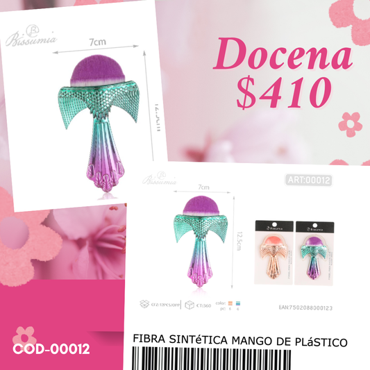 brocha para maquillaje en forma de pez, docena, codigo 00012
