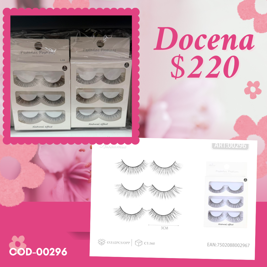 pestañas triples, 12 sets, codigo 00296