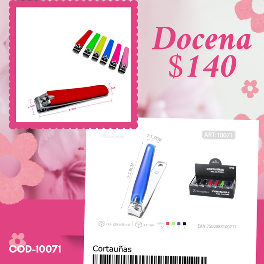 cortaúñas de colores de 5.8 cm, docena, codigo 10061