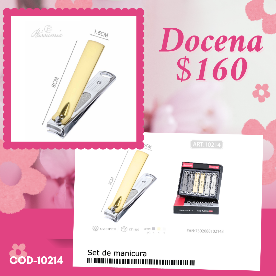 cortaúñas de 3 tonos de 8 cm, docena, codigo 10214