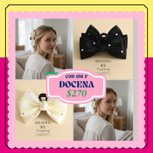 Pinza moño,negro y beige con piedra, codigo a158F