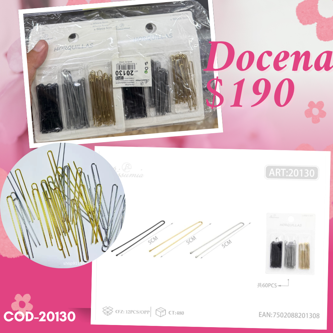 set de pasadores en 3 tonos, docena, codigo 20130