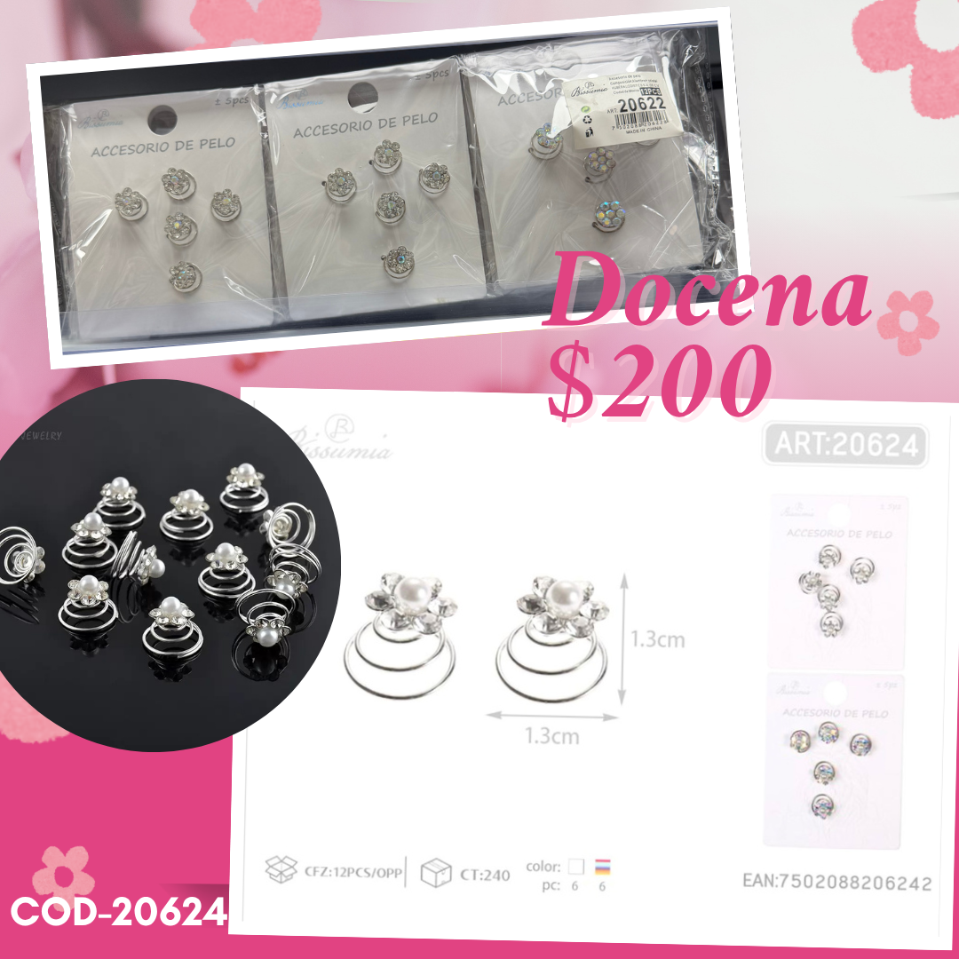 set de accesorios de piedra para peinados, 12 sets, codigo 20624