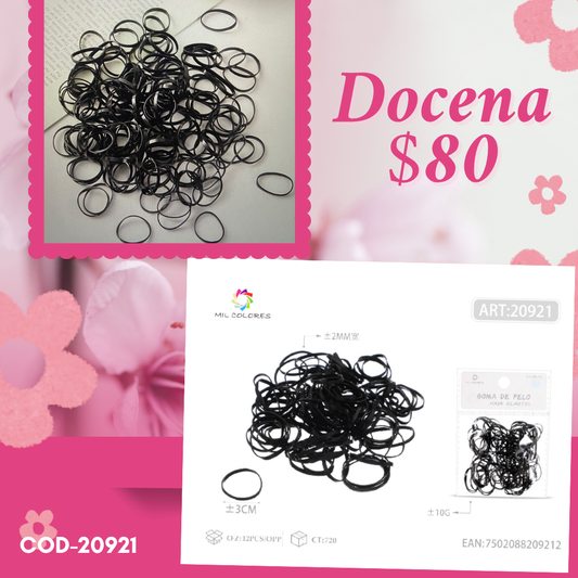 ligas negras delgadas, docena, codigo 20921