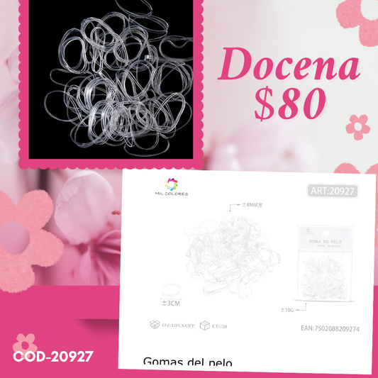 liga latex transparente, delgada, docena, codigo 20927