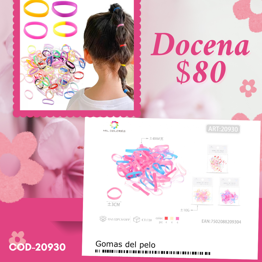 liga latex de colores suaves, gruesa, docena, codigo 20930