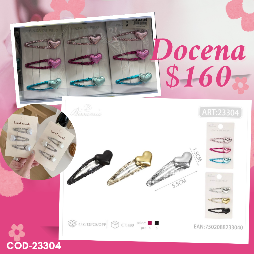 cuca de corazon en set de 3 piezas c/u, 12 sets, codigo 23304
