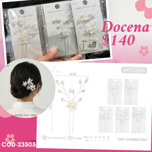 pasador de perlas extendida, docena, codigo 23505