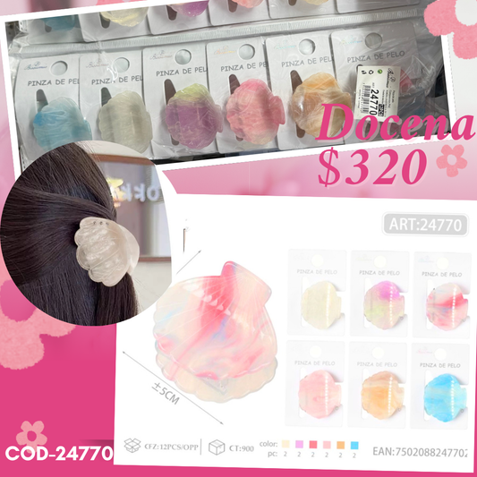 pinza de cocncha de acrilico, en colores, docena, codigo 24770