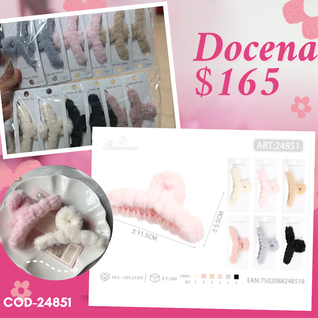 pinza de peluche, colores variados, docena, codigo 24851