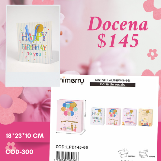 bolsa de regalo happy birthday, mide 18*23*10 cm, codigo a300