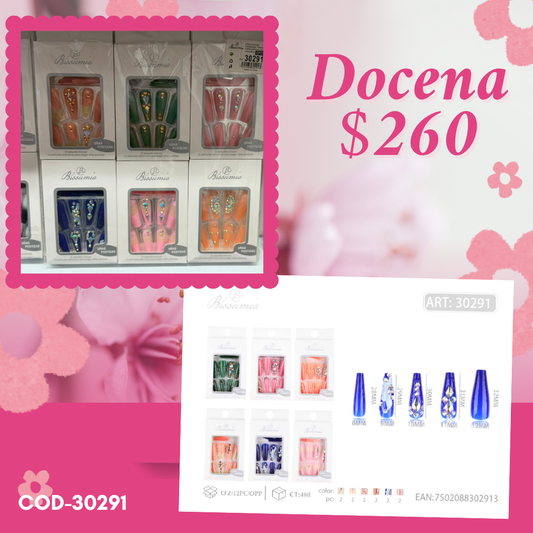 uñas de colores con pedrería, docena, codigo 30291