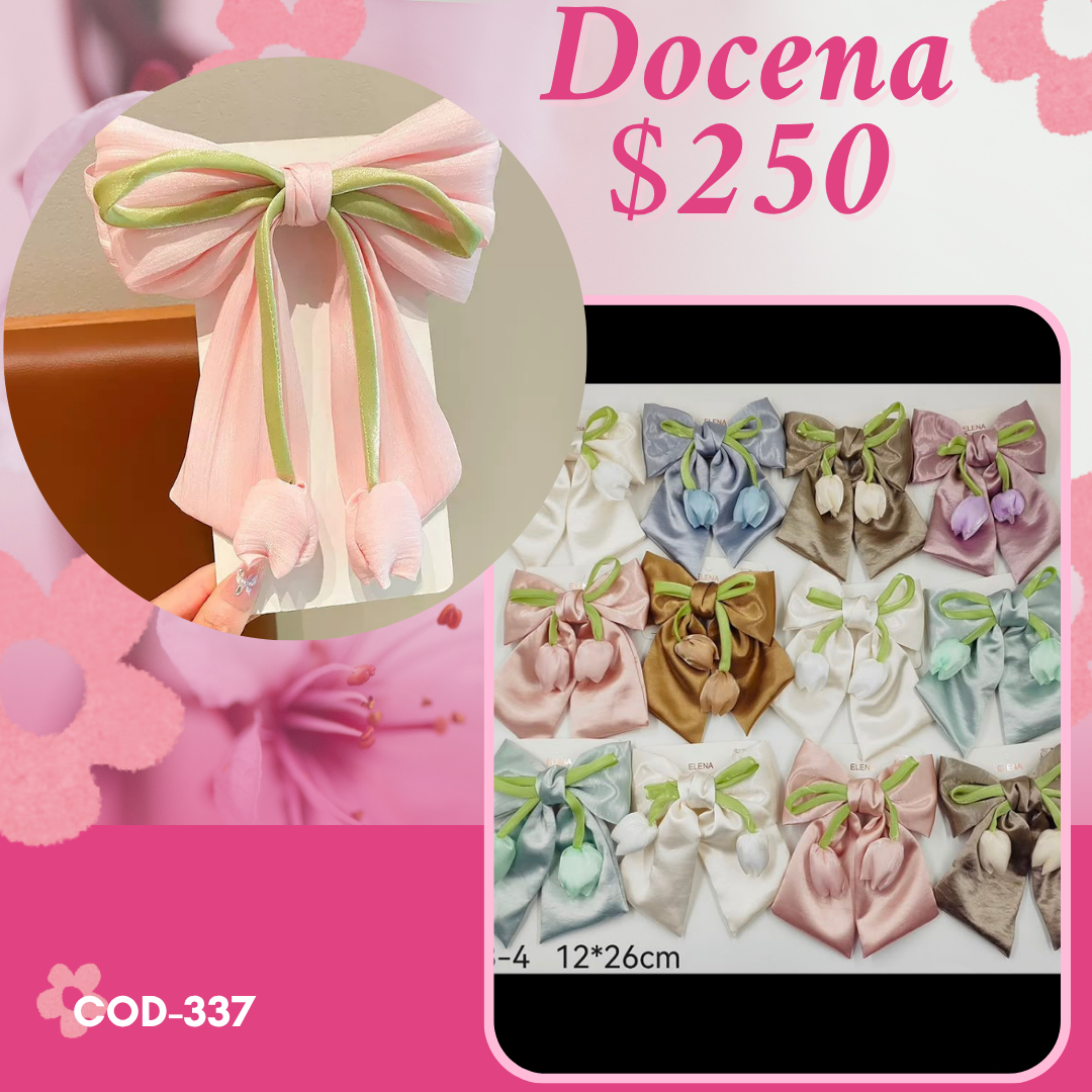 moño tela brillosa de tulipan,docena, codigo a337