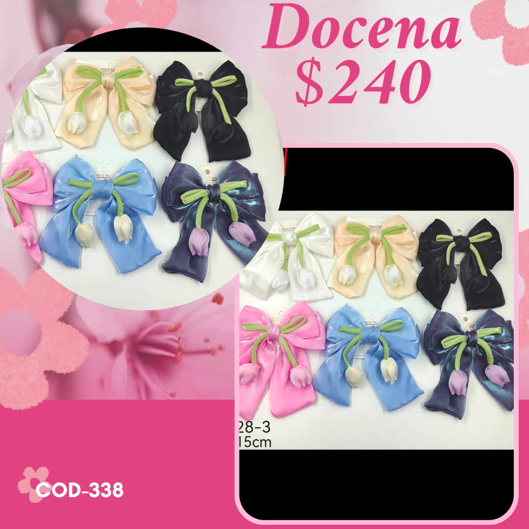 moño tulipan de transparencia, tela satin, docena, codigo a338