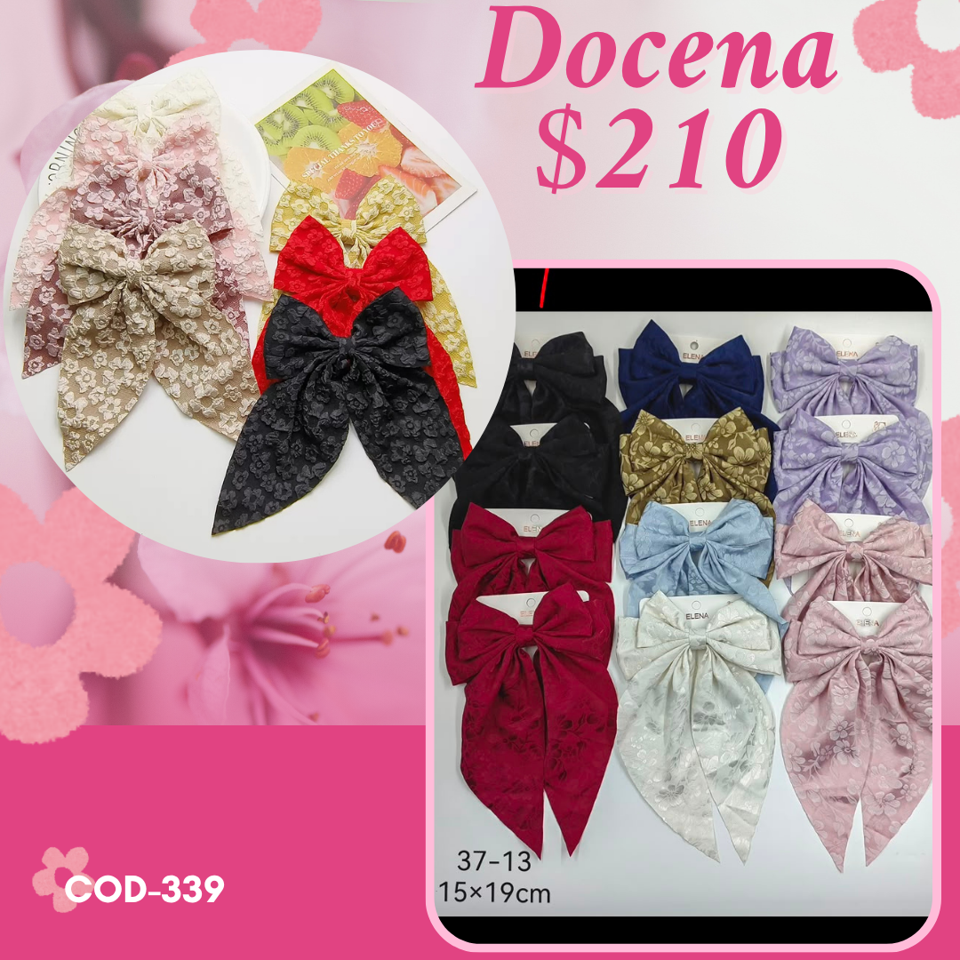 moño con tela de flor en el fondo, docena, codigo a339