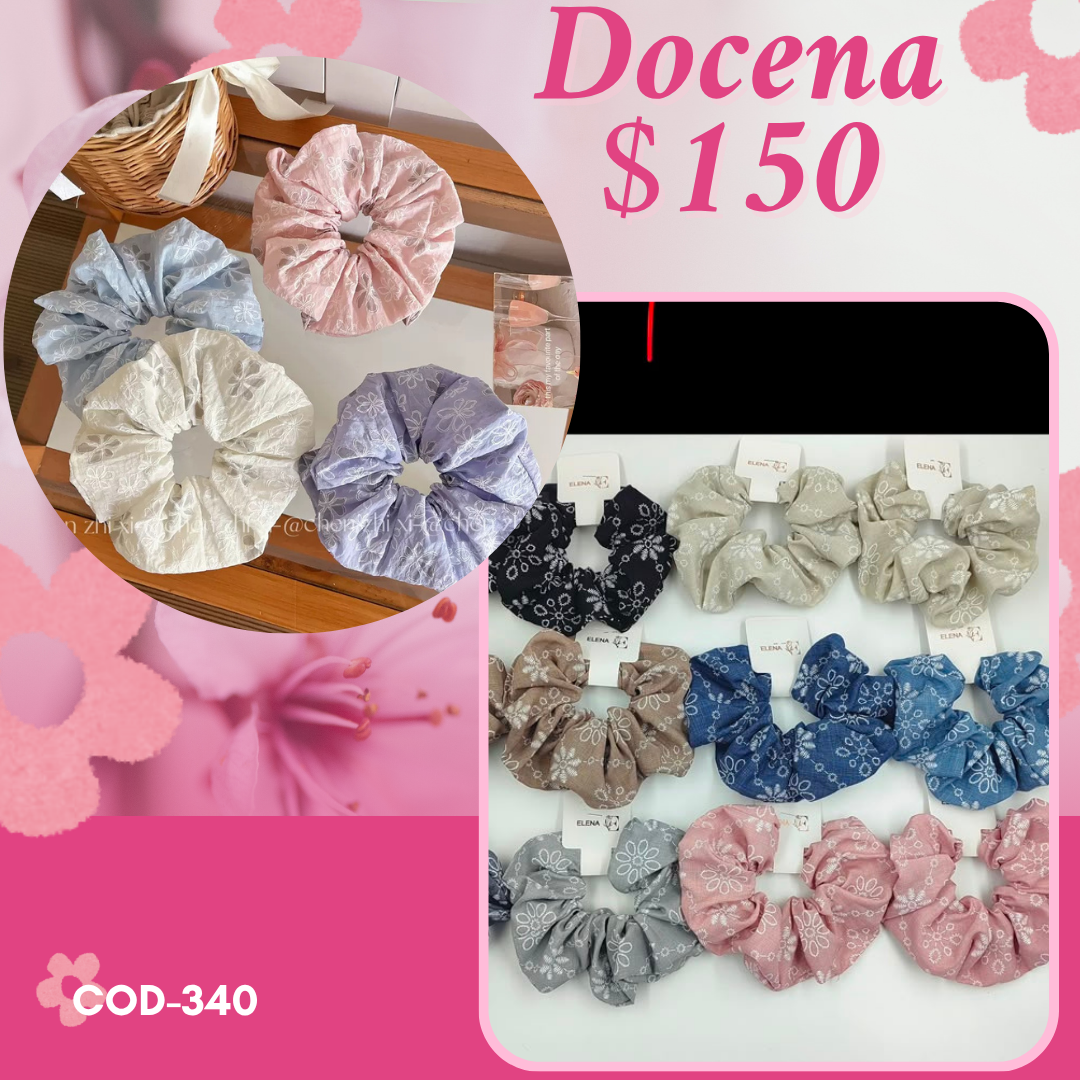 scrunchie con diseño de flor marcado, docena, codigo a340