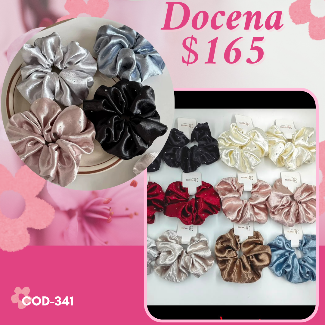 scrunchie satin con destellos, docena, código a341