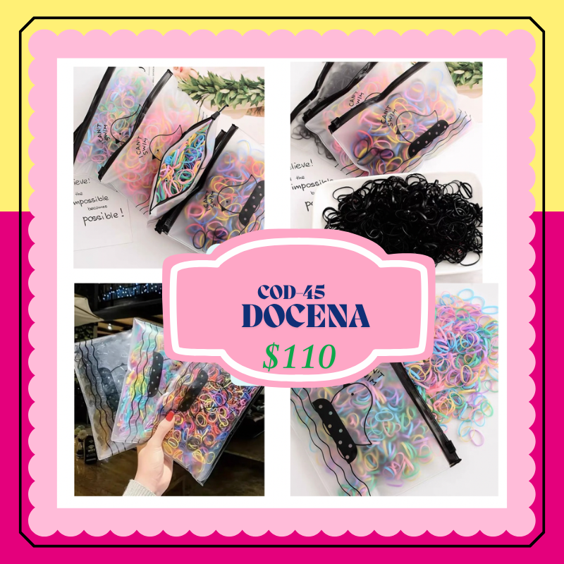 Liga latex en bolsa ziploc, variedad de colores, codigo a45