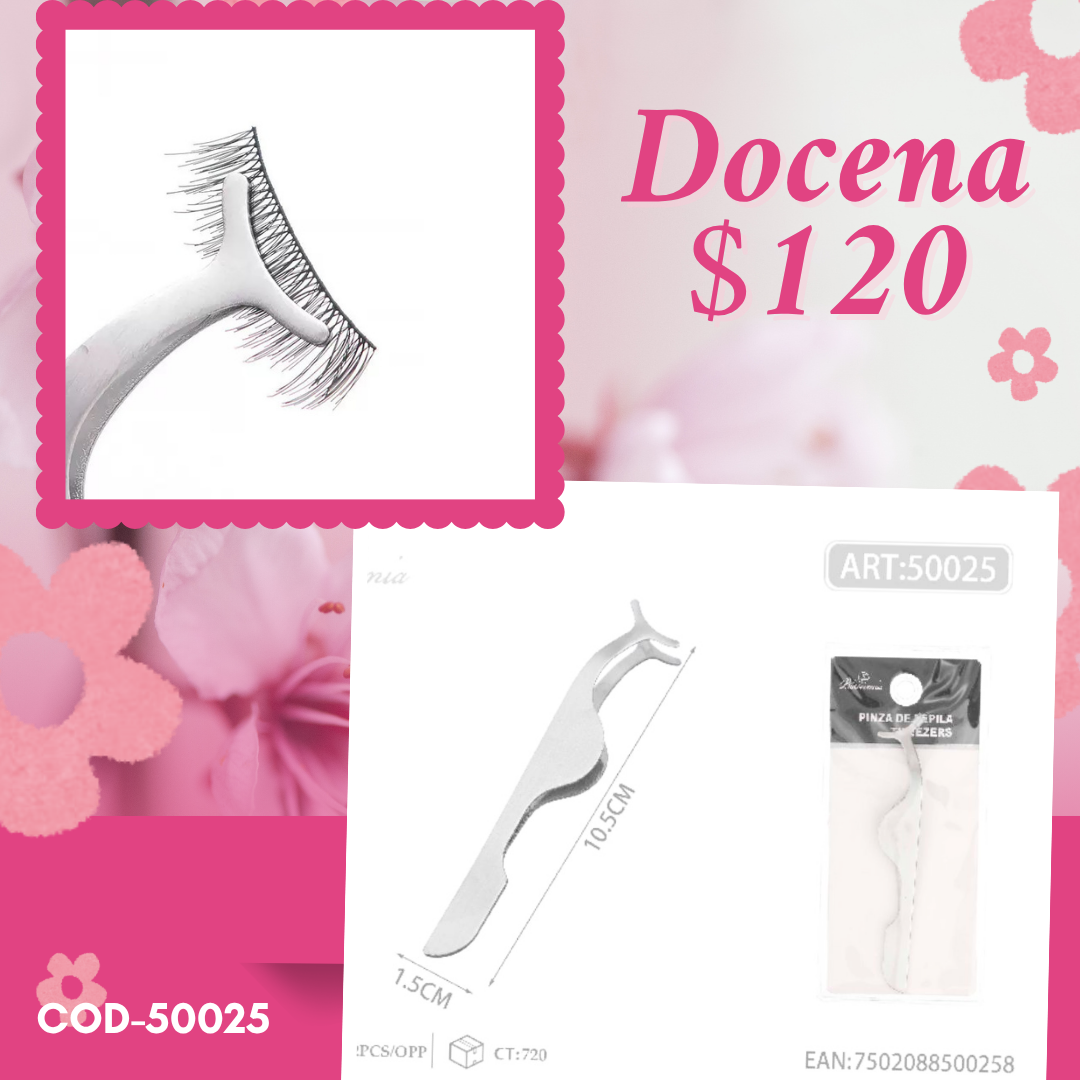pinza para colocar pestañas, docena, codigo 50025