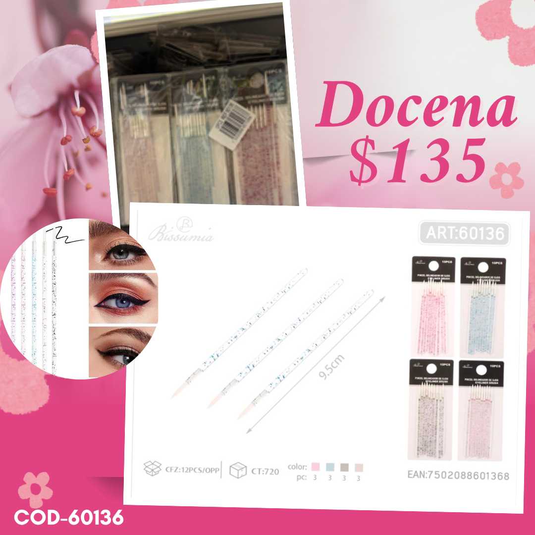 brochas para delineado desechables en set, 12 sets, codigo 60136