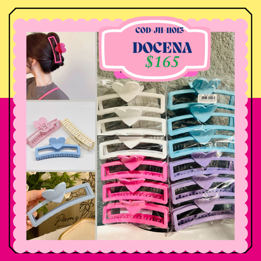 pinza rectangulo corazon de colores, codigo JH-11013