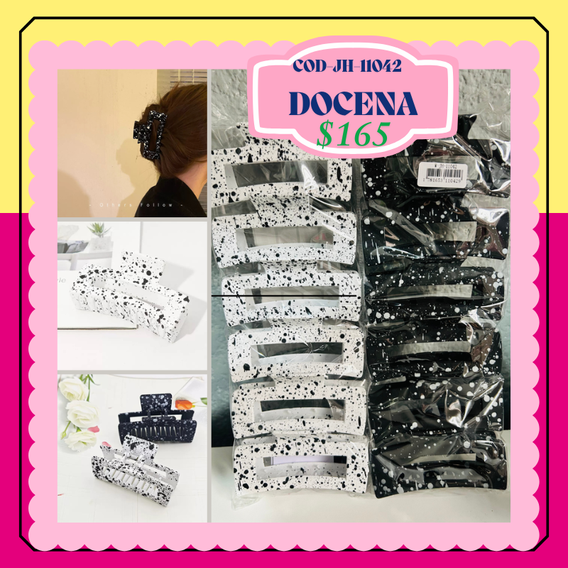 pinza rectangulo banco y negro con manchas, codigo JH-11042