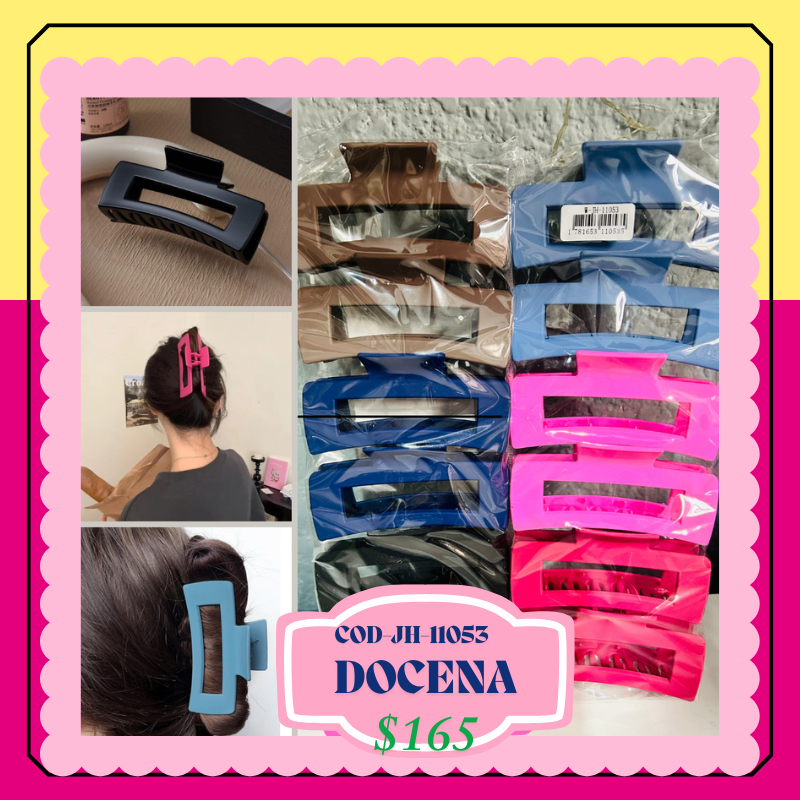 Pinza rectangulo en tonos rosa-azul-negro, codigo JH-11053