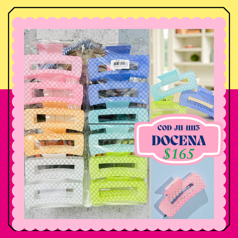 Pinza rectangulo de cuadros colores fuertes, codigo JH-11113