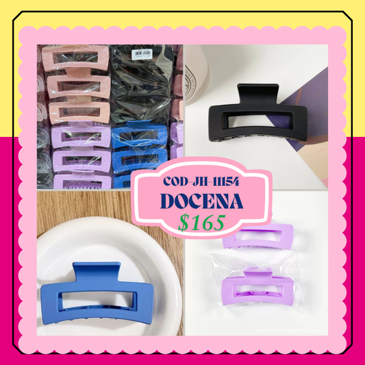 pinza rectangulo lila con azul, salmón, y negro, codigo JH-11154
