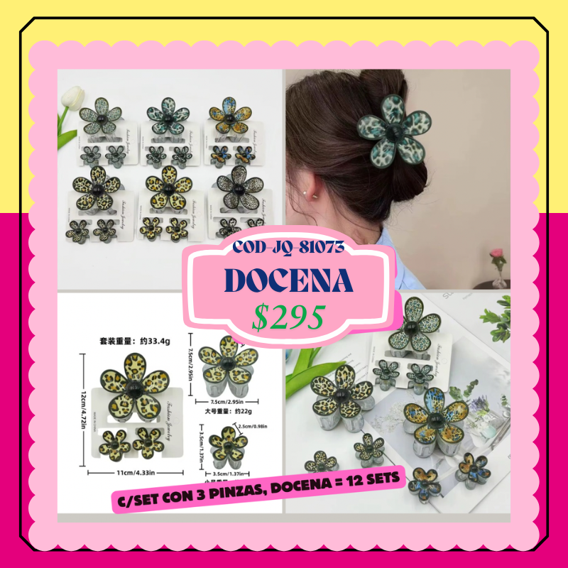 pinza flor con diseños, triple, codigo JQ-81073