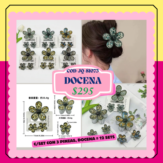 pinza flor con diseños, triple, codigo JQ-81073