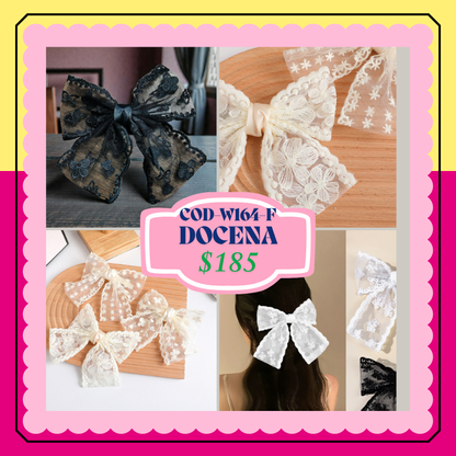 moño blanco y negro de encaje, codigo W164F