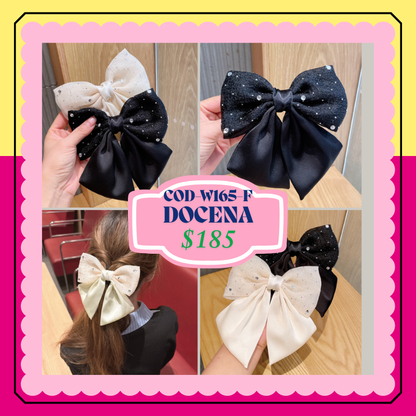 moño blanco y negro con perla, codigo W165F