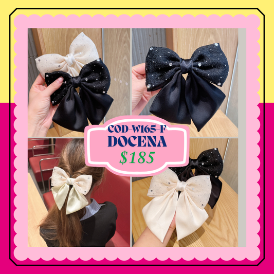 moño blanco y negro con perla, codigo W165F