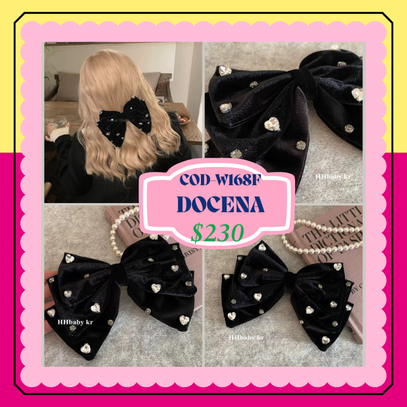 Moño negro terciopelo con piedras, codigo W-168F