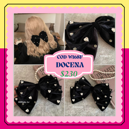 Moño negro terciopelo con piedras, codigo W-168F